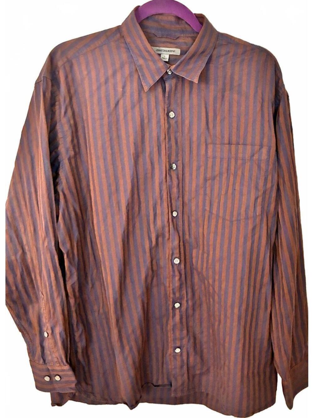 Johnston & Murphy Men's Large Striped Cotton Button-Up Shirt